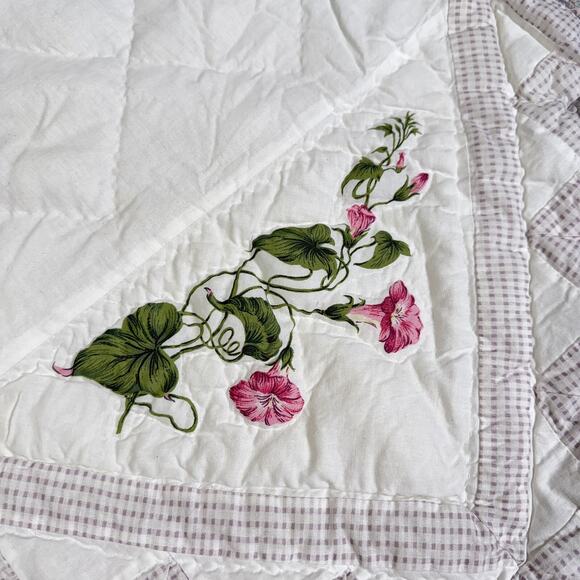 Handmade Machine Stitched Quilted Throw Hummingbird Cottage Garden 46 x 58 Stain - Picture 7 of 14